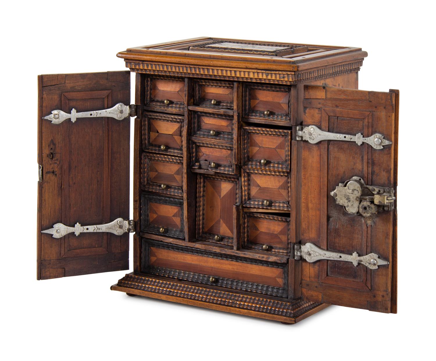 A Continental Parquetry Jewelry Cabinet