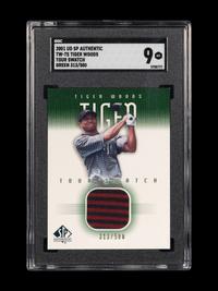 A 2001 Upper Deck SP Authentic Tiger Woods Tour Swatch TW-TS Green 313/500 Rookie Golf Card (SGC 9 MINT)