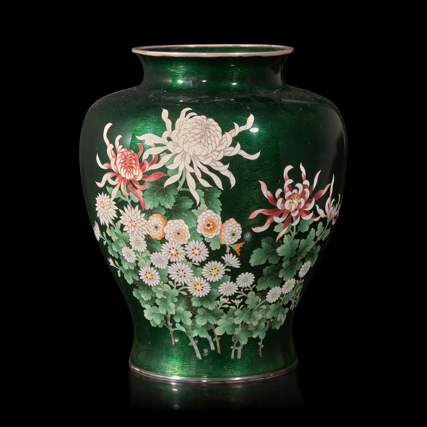 A Japanese Green Ground Cloisonné Vase, Ando Jubei Studio