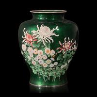A Japanese Green Ground Cloisonné Vase, Ando Jubei Studio