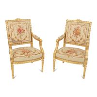 A Louis XVI Style Giltwood Five-Piece Salon Suite