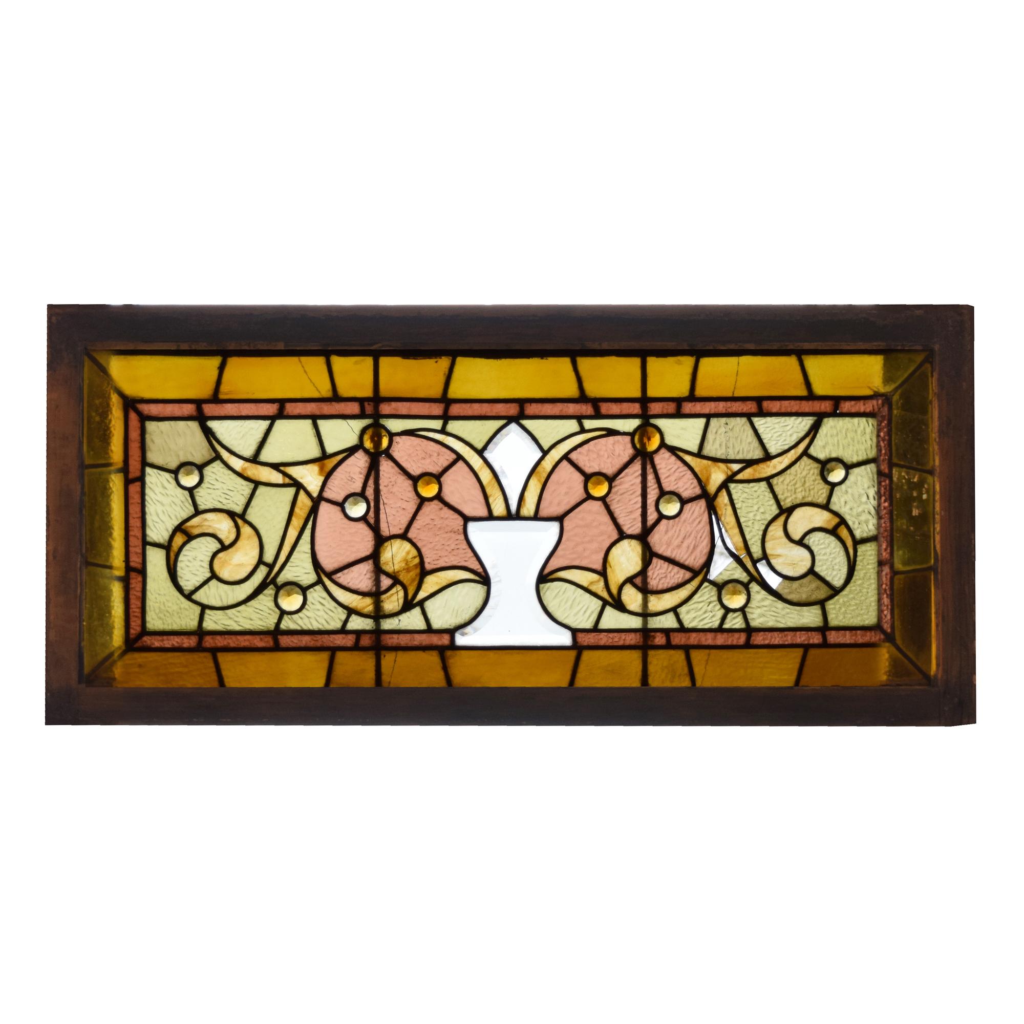 A Leaded Glass Window 43.5" w x 2" d x 20" H — United States, 19th Century
