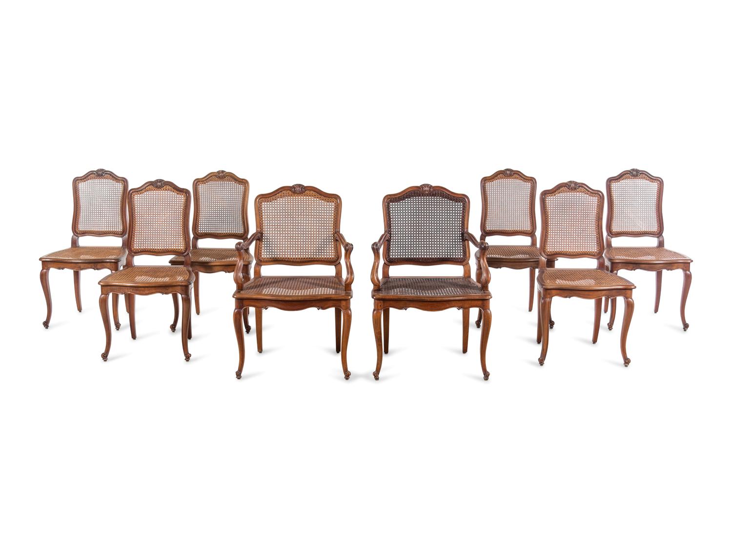 A Set of Eight Louis XV Style Mahogany Dining Chairs