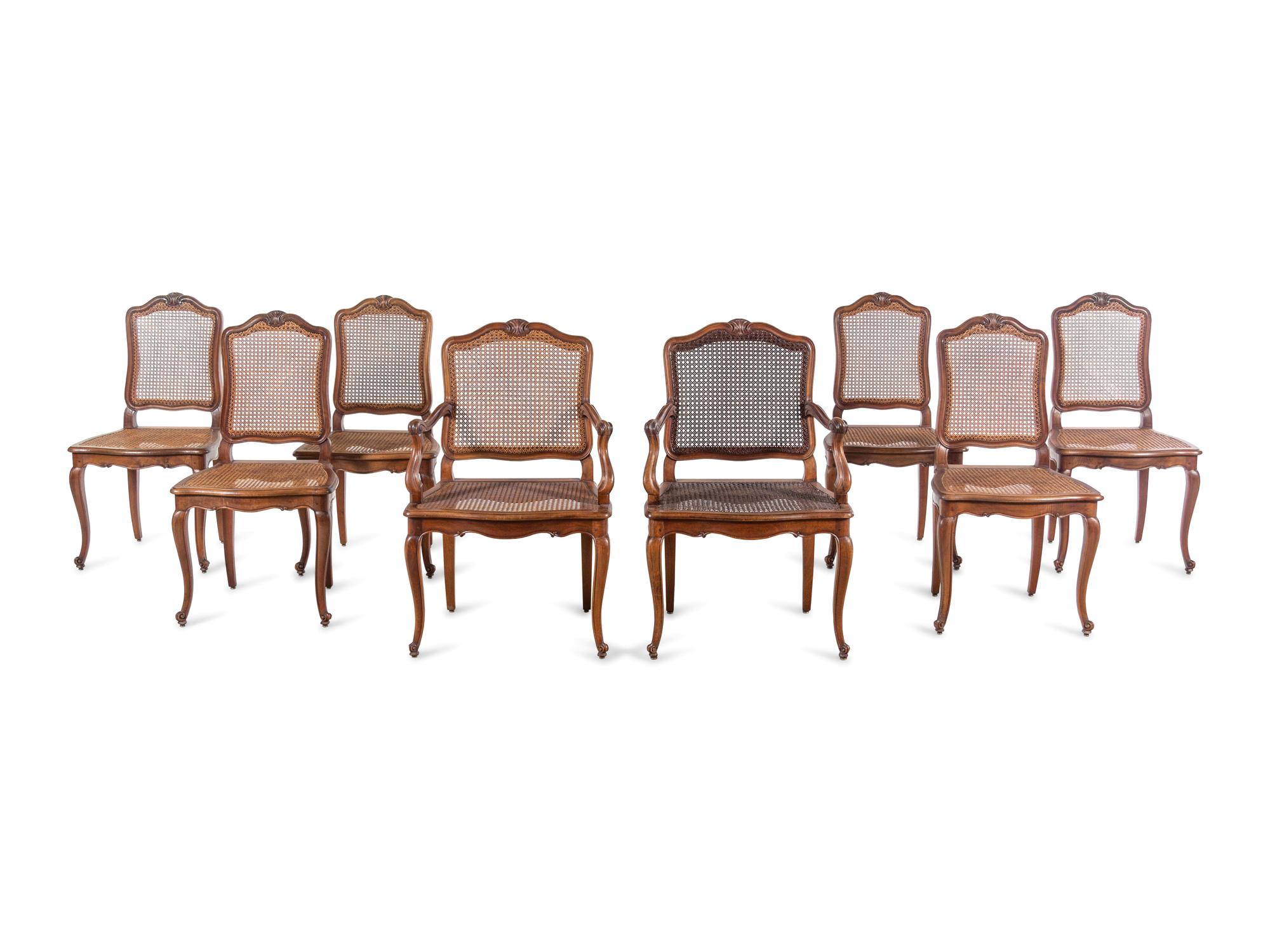 A Set of Eight Louis XV Style Mahogany Dining Chairs