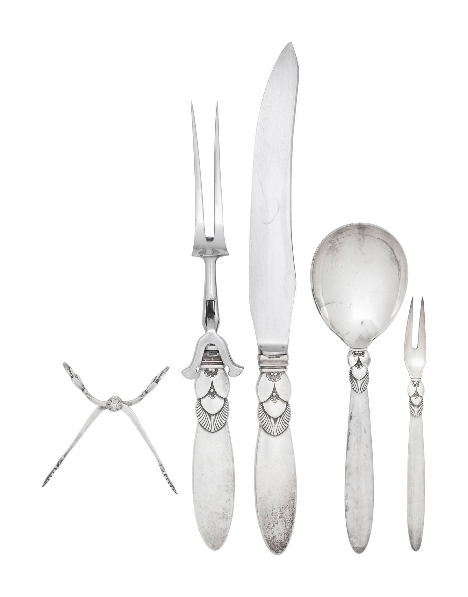A Georg Jensen Cactus Silver Flatware Service