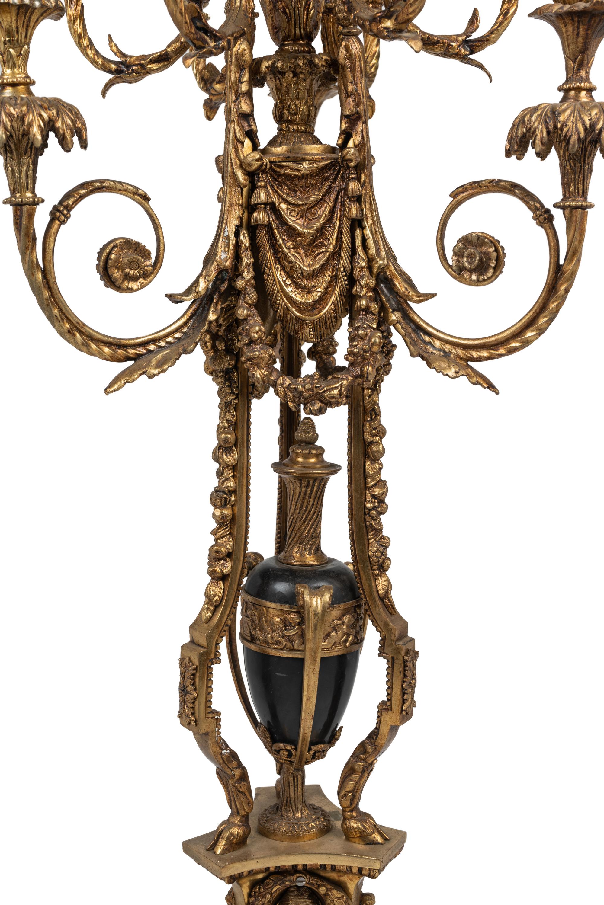 A Louis XV Style Gilt Bronze and Marble Ten-Light Candelabrum