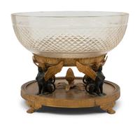 An Empire Style Gilt and Patinated Bronze Mounted Cut Glass Centerpiece Bowl