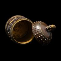 Inoue of Kyoto, A Japanese Parcel Gilt and Patinated Bronze Bell-Form Covered Jar, Meiji Period — 日本明治時期 京都井上製龍紋鐘式蓋盒
