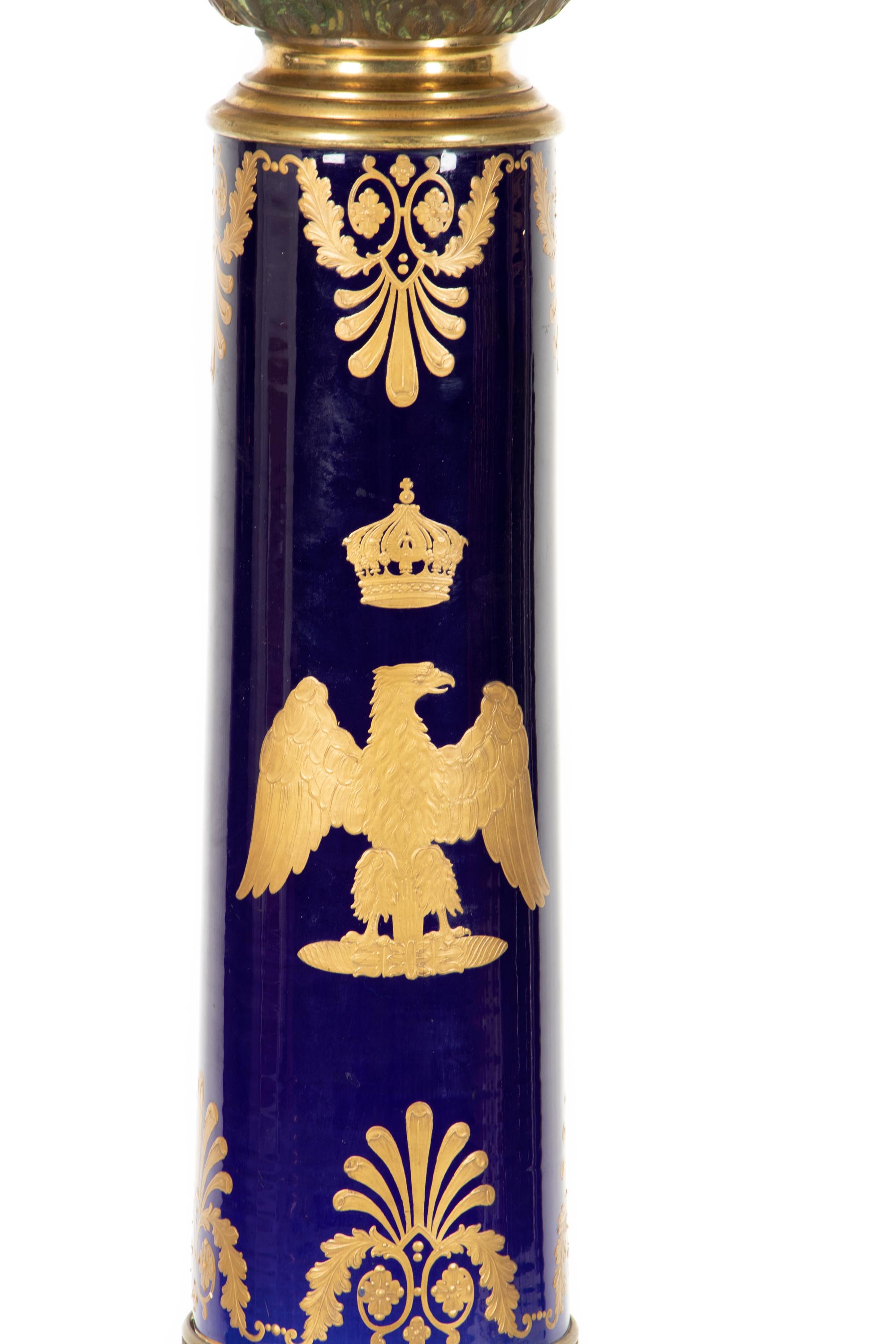 A Large Sèvres Style Porcelain Napoleonic Vase and Pedestal