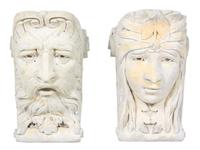 Two Carved Stone Wall Masks Height 12 x width 7 1/2 x depth 7 1/2 inches. — 20TH CENTURY