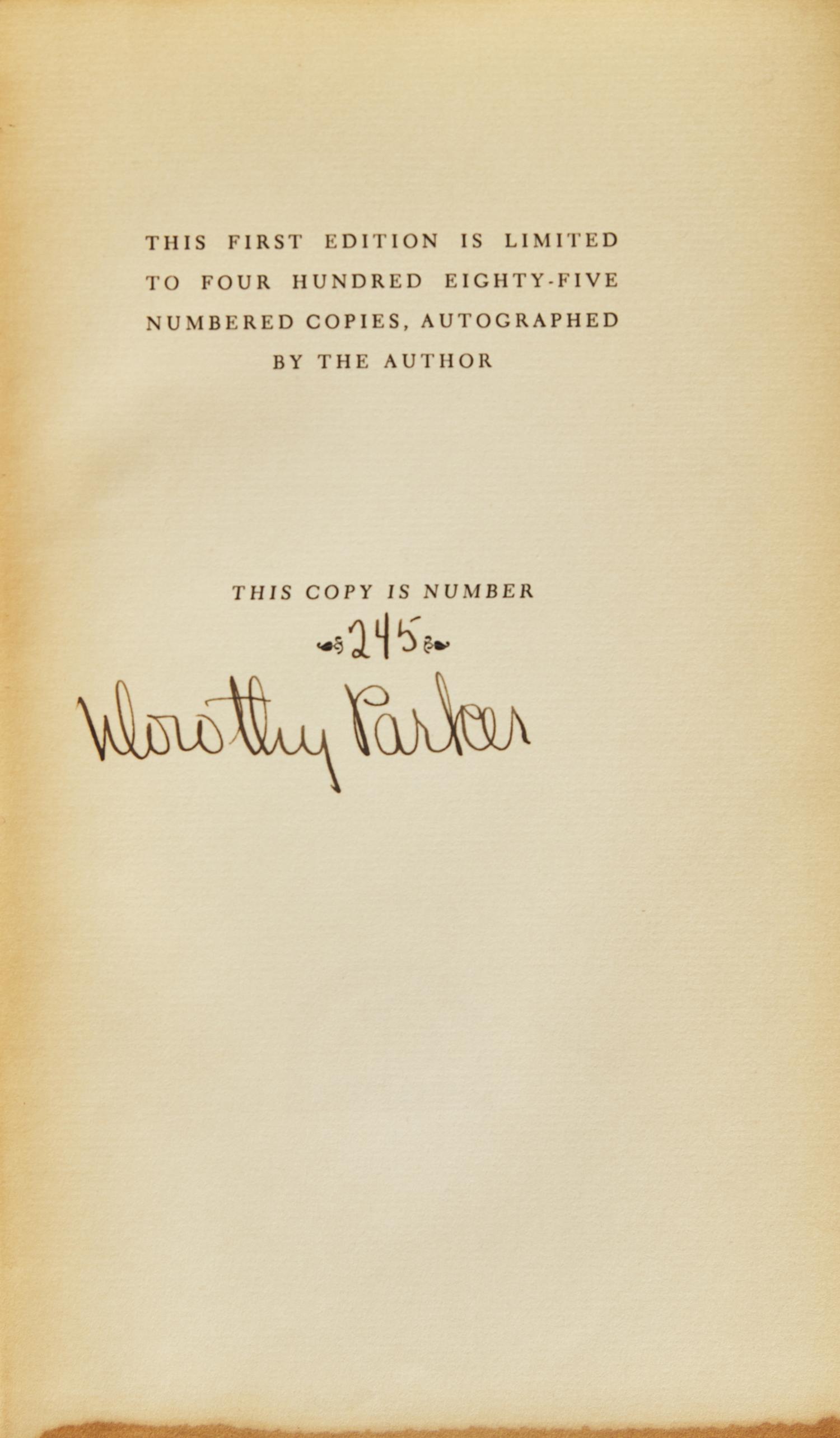 PARKER, Dorothy (1893-1967). Not So Deep as a Well . New York: The Viking Press, 1936.