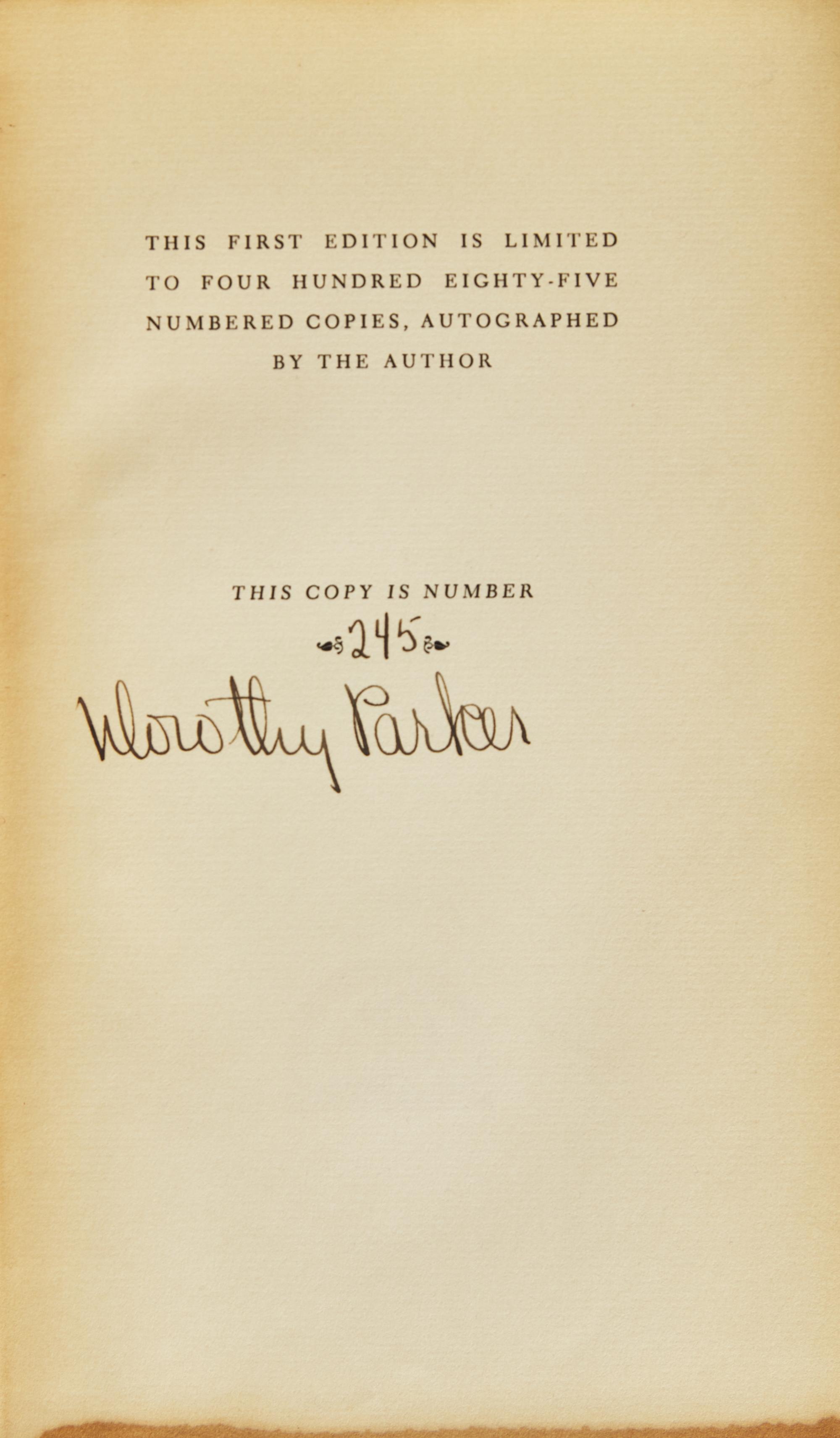 PARKER, Dorothy (1893-1967). Not So Deep as a Well . New York: The Viking Press, 1936.