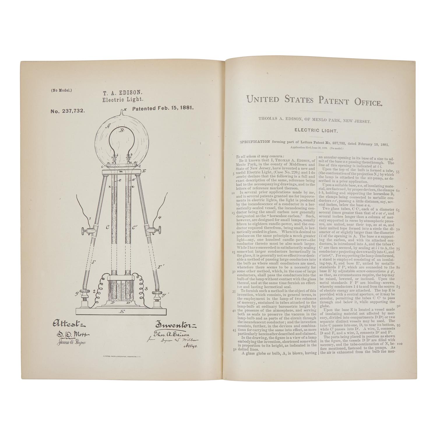 [Science & Technology] Thomas Edison's Laboratory Copy of a Patent for an Electric Light, 1881