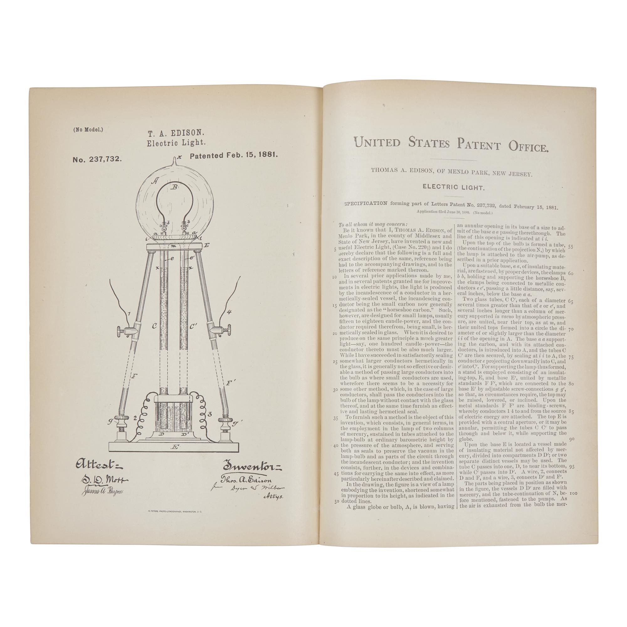 [Science & Technology] Thomas Edison's Laboratory Copy of a Patent for an Electric Light, 1881