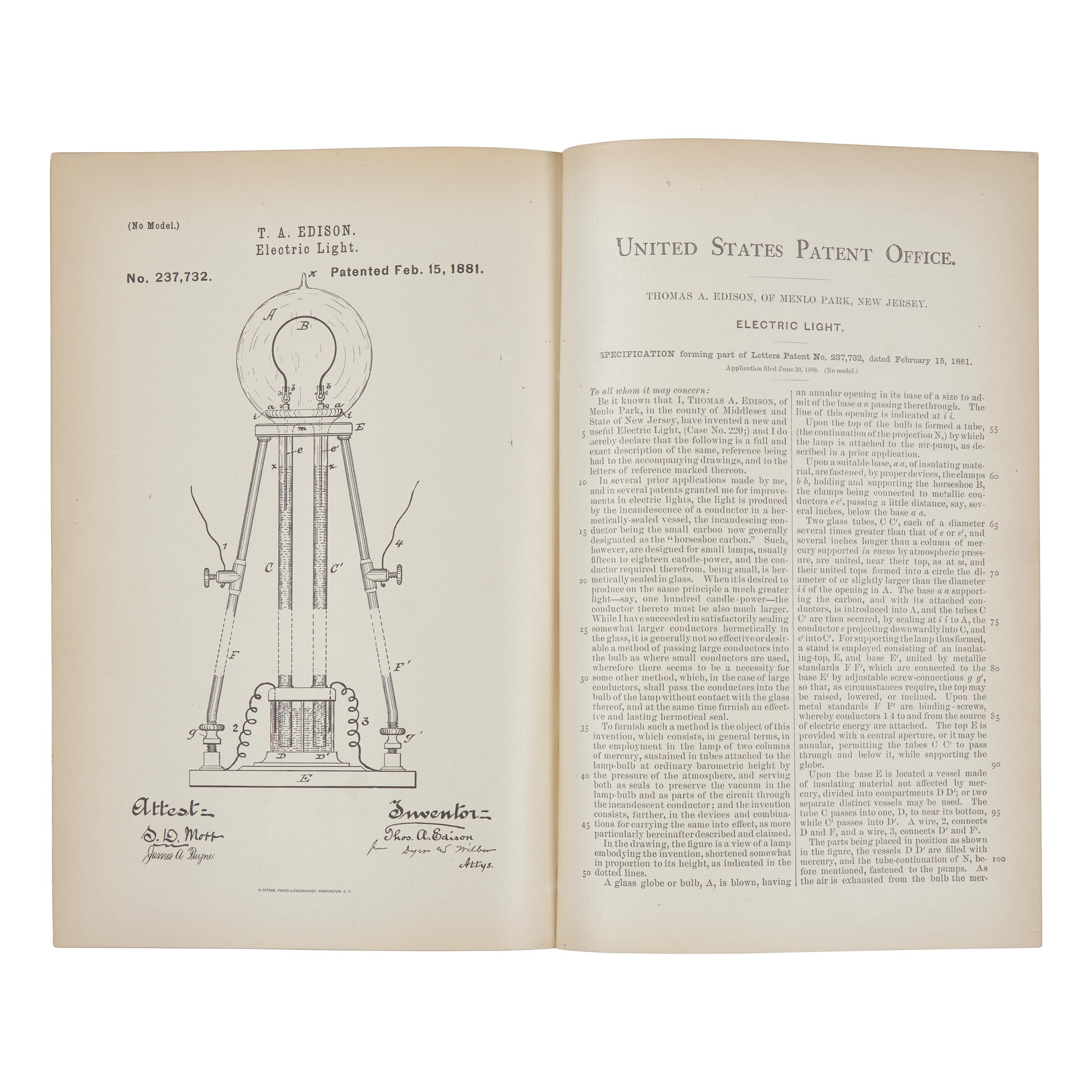 [Science & Technology] Thomas Edison's Laboratory Copy of a Patent for an Electric Light, 1881