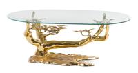 A Brass and Glass Coffee Table, Willy Daro Height 16 1/4 x width 46 x depth 29 1/2 inches.