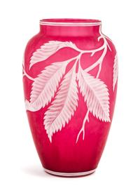 English, LATE 19TH CENTURY, a cameo glass vase, of elongated ovoid form with berry laden leafy branch decoration