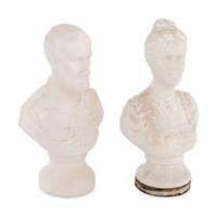 A Pair of French Milk Glass Portrait Busts of Czar Nicholas II and Empress Alexandra