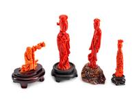 Four Chinese Carved Coral Figures