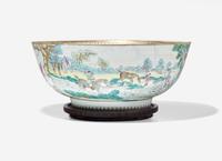 A Chinese Export Porcelain Famille Rose 'Hunt' Punch Bowl