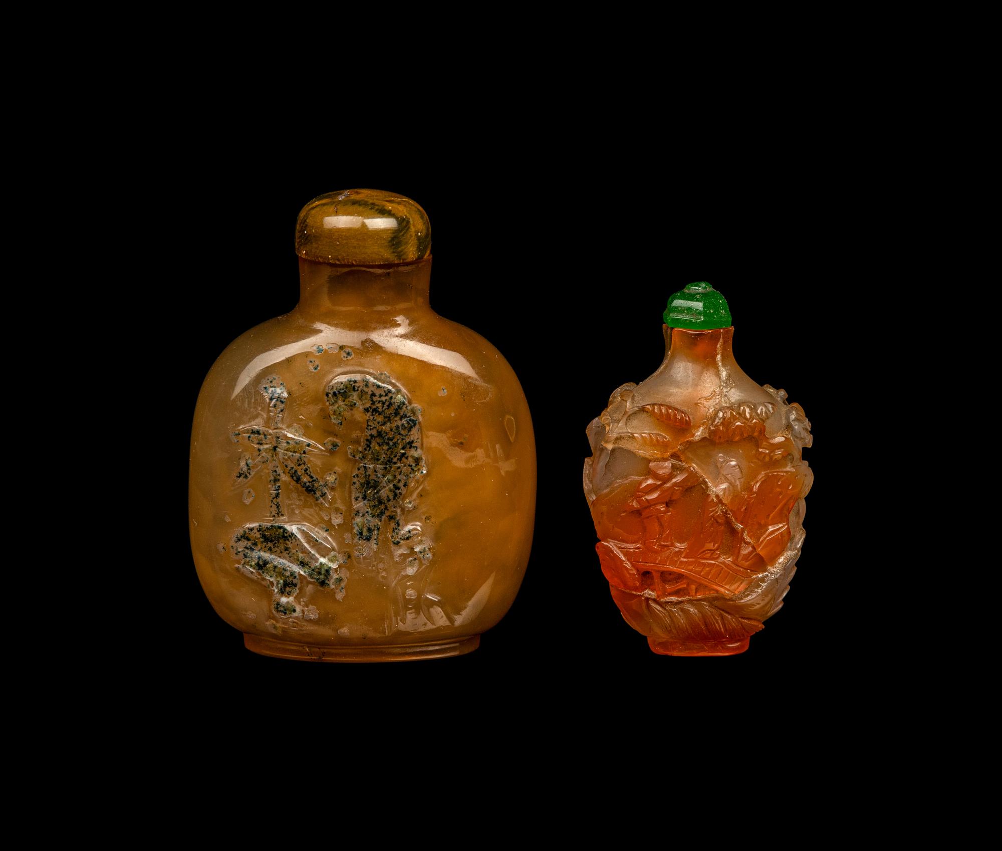 Two Chinese Carved Agate Snuff Bottles
