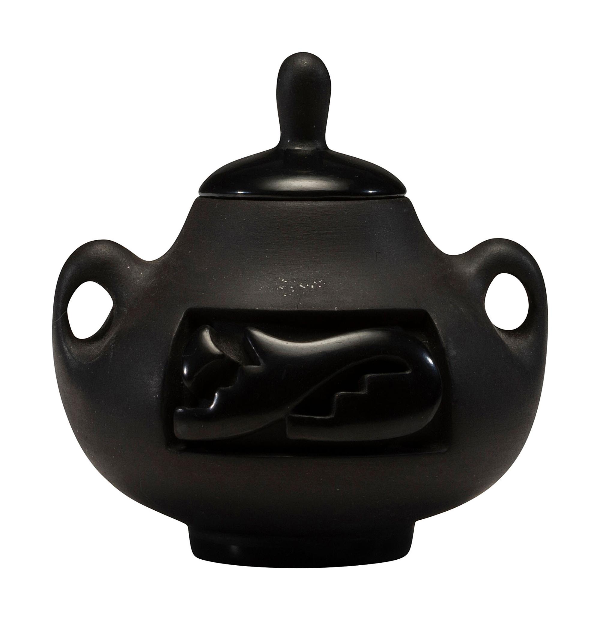 Carved Blackware Lidded Pottery Jar