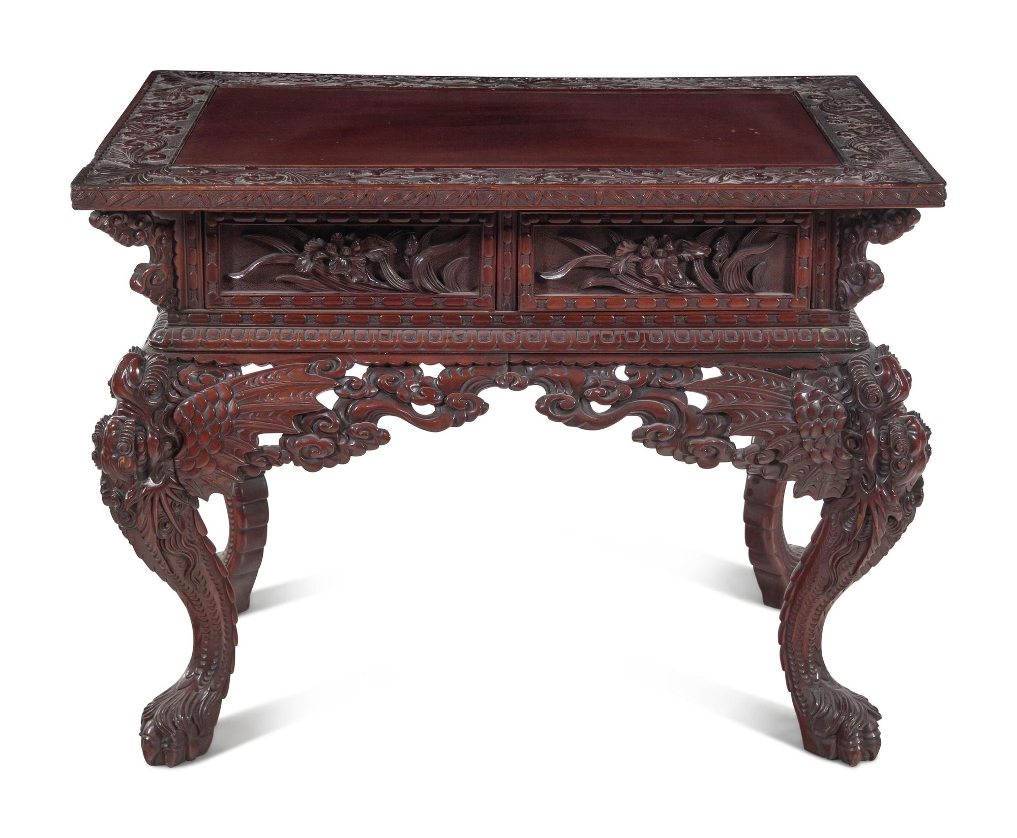 A Japanese Export Carved Hardwood Table