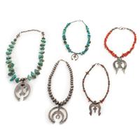 Navajo Sandcast Silver Najas, Strung on Single-Strand Necklaces
