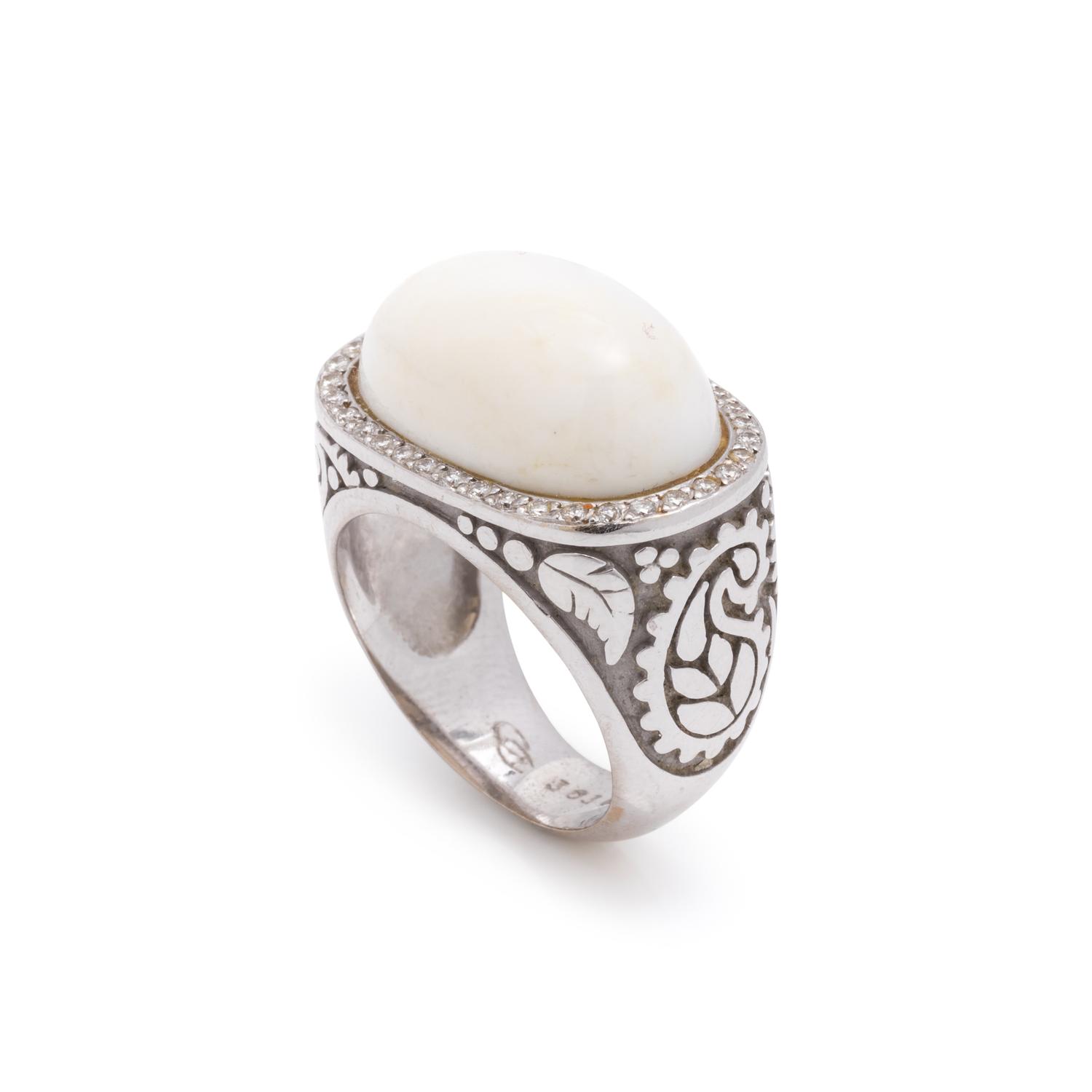 WHITE CORAL AND DIAMOND RING