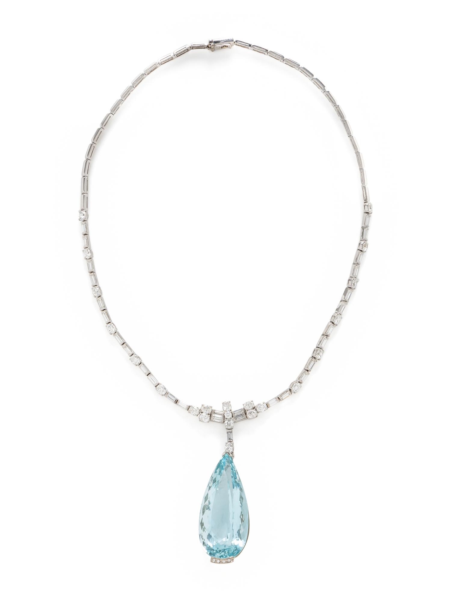 AQUAMARINE AND DIAMOND NECKLACE