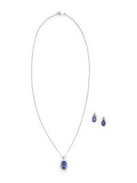 TANZANITE AND DIAMOND NECKLACE AND EARRINGS