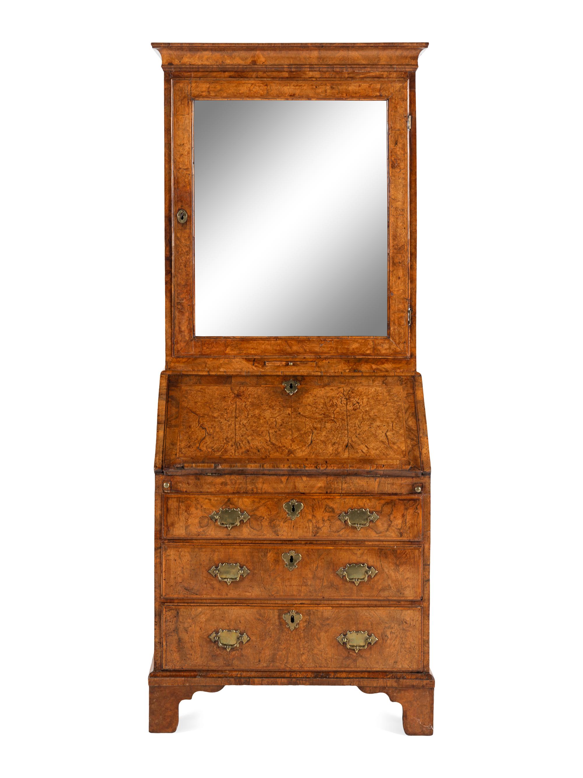 A George I Burl Walnut Bureau Cabinet