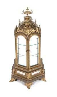 A Sevres Style Porcelain Inset Bronze Table Top Vitrine Height 37 inches.