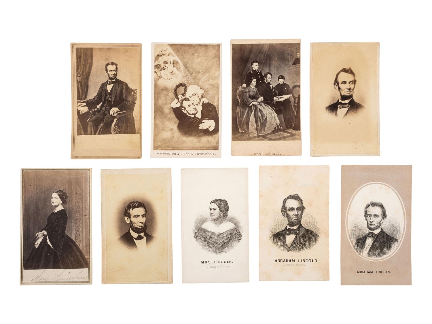 [LINCOLNIANA]. A group of engraved CDVs featuring Abraham Lincoln, Ulysses S. Grant, and families.