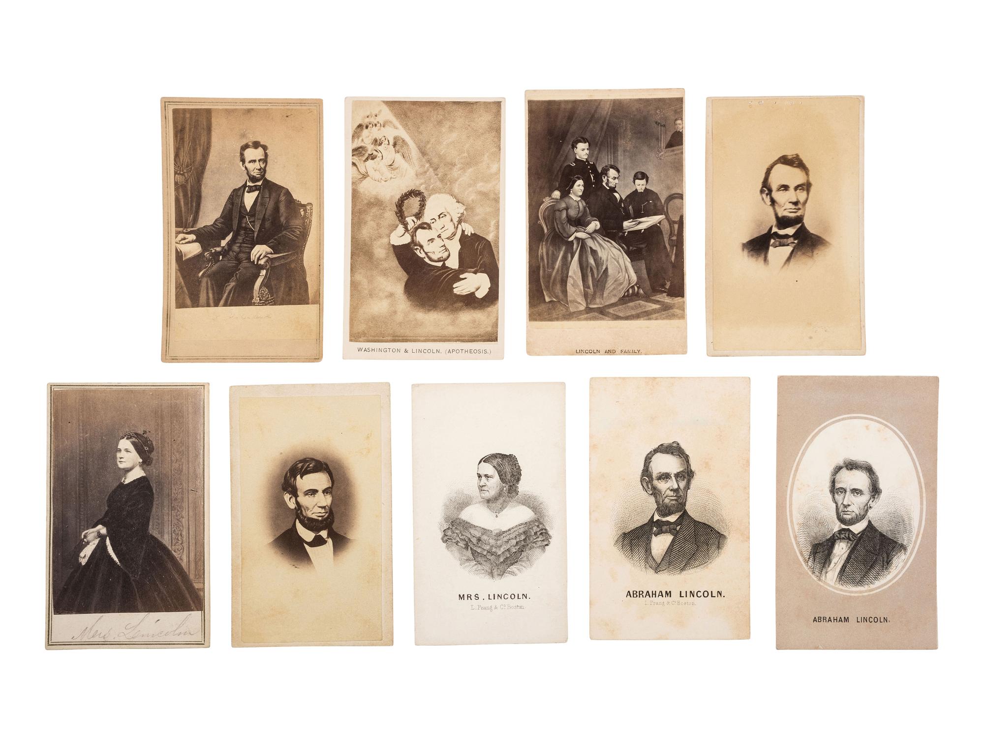 [LINCOLNIANA]. A group of engraved CDVs featuring Abraham Lincoln, Ulysses S. Grant, and families.