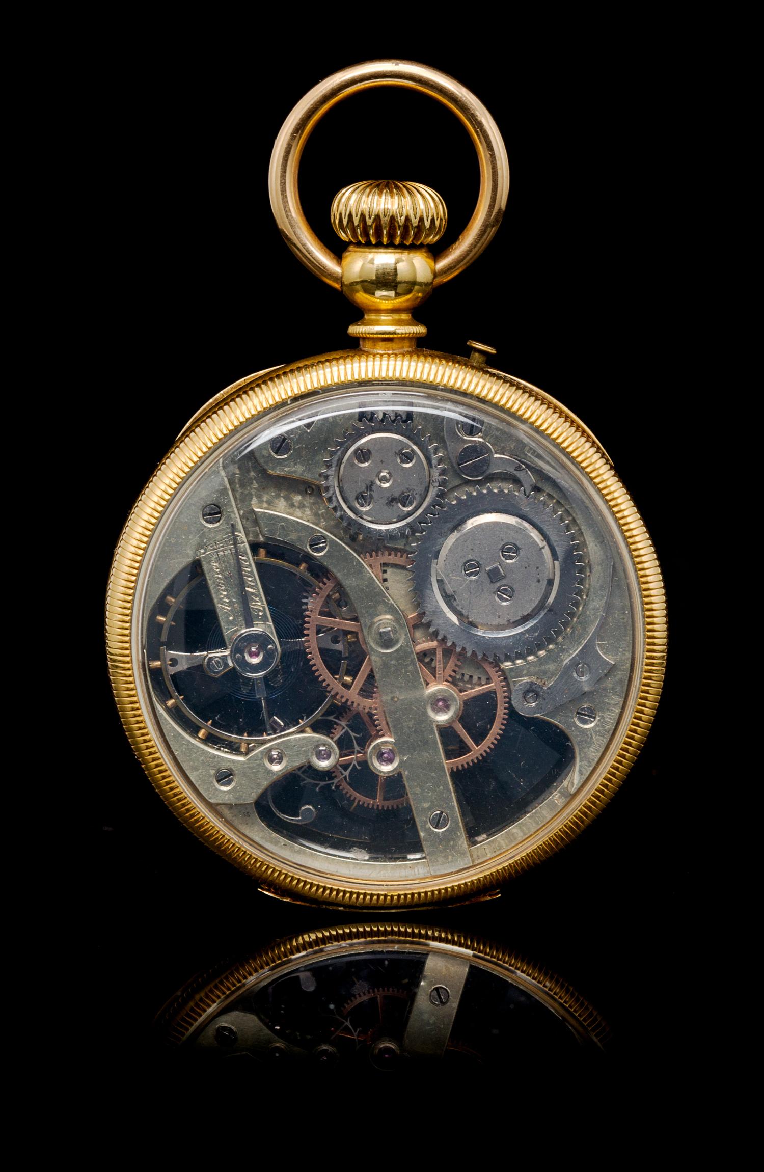 An 18 Karat Yellow Gold Skeletonized Pocket Watch,
