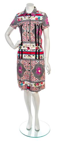 An Etro Multicolor Cotton Print Shirt Dress, Size 42.