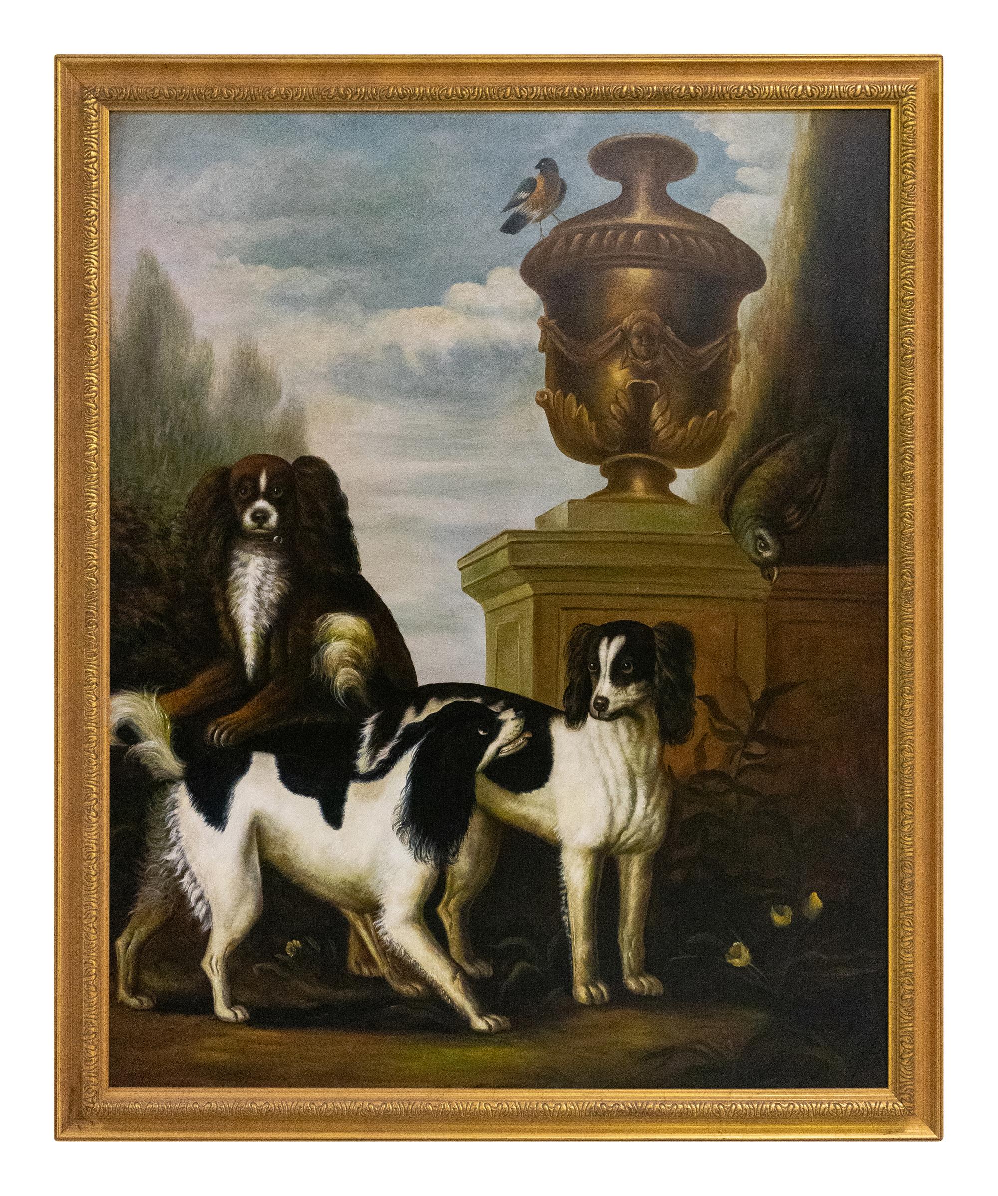 King Charles Spaniels with Urn
