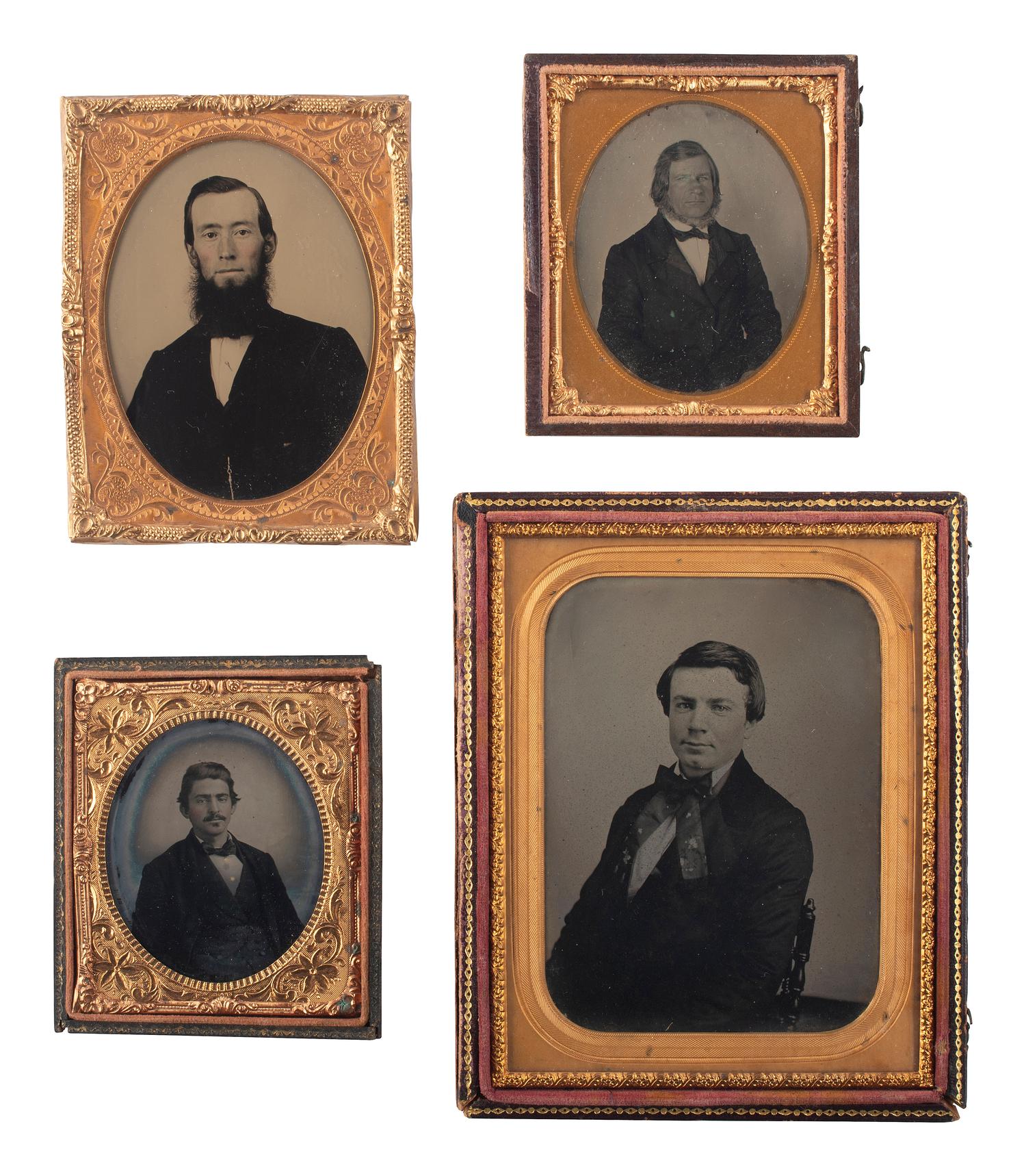 [EARLY PHOTOGRAPHY]. A group of 13 ambrotype and tintype portraits of distinguished gentlemen, highlighted by 5 quarter plate ruby ambrotypes of businessmen presumably representing the same firm.