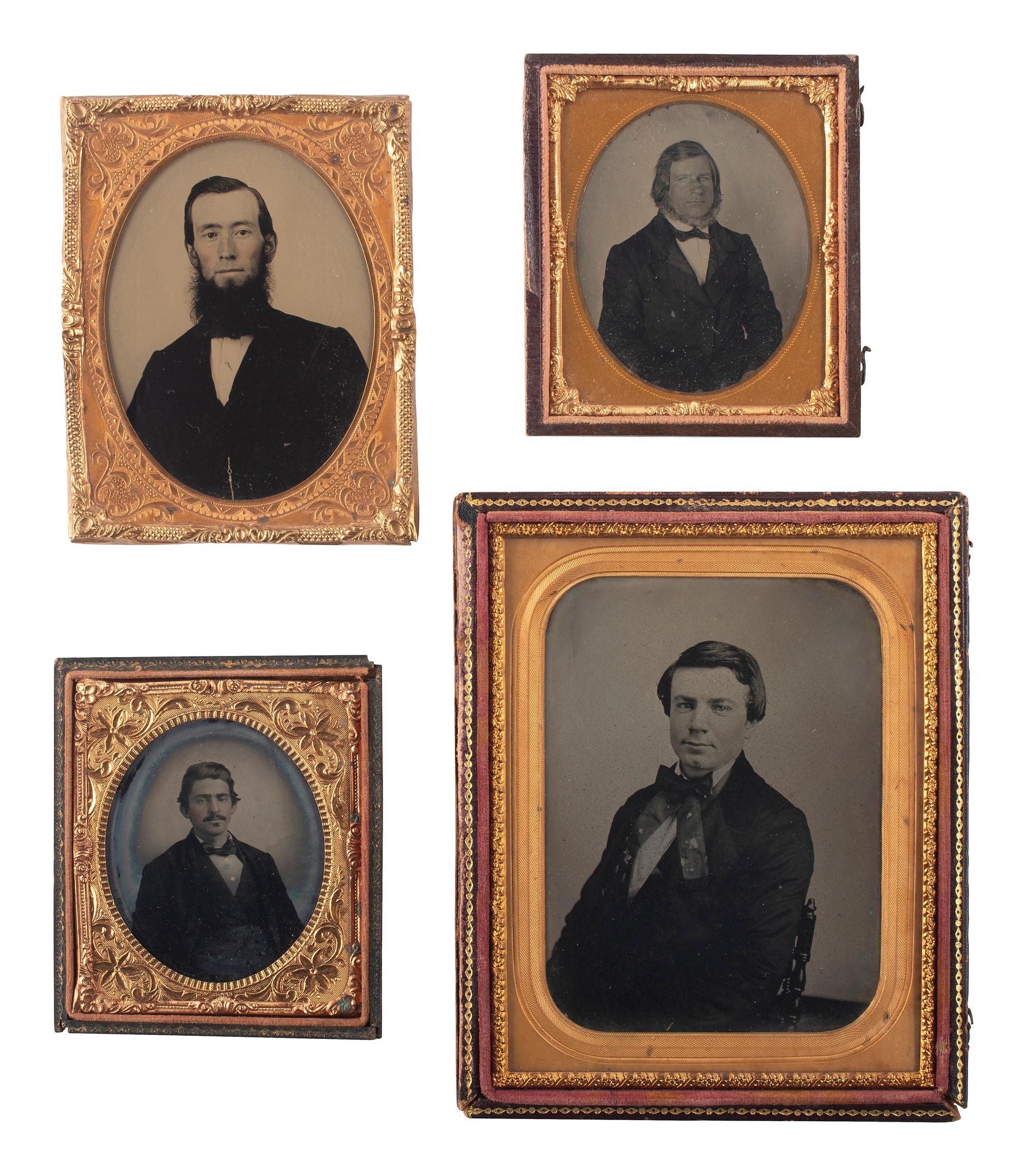 [EARLY PHOTOGRAPHY]. A group of 13 ambrotype and tintype portraits of distinguished gentlemen, highlighted by 5 quarter plate ruby ambrotypes of businessmen presumably representing the same firm.