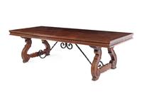 A Spanish Baroque Style Iron-Mounted Walnut and Elm Trestle Table