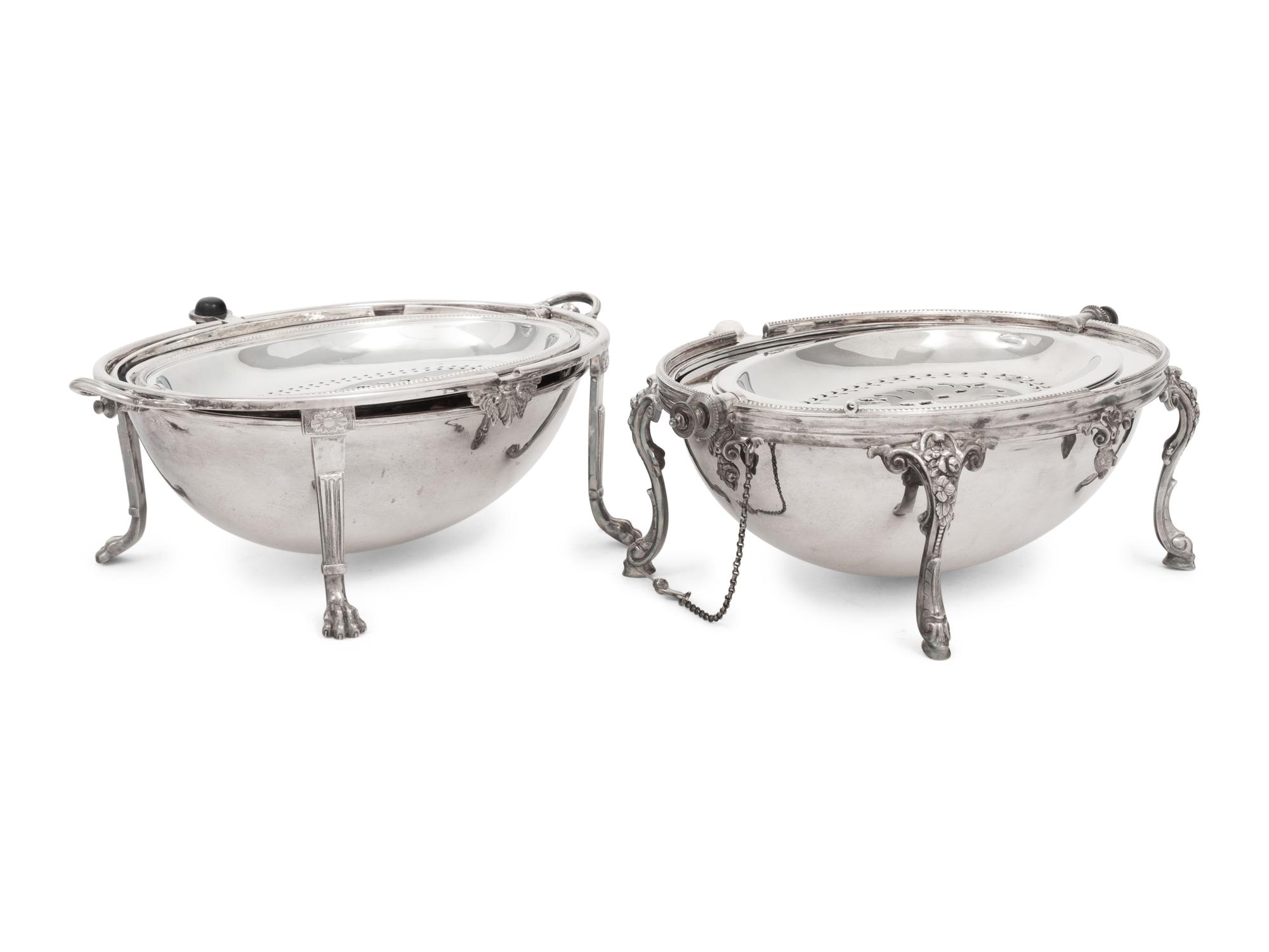 A Pair of Silver-Plate Sauce Tureens and Two Silver-Plate Warmers