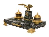 An Empire Style Gilt Metal and Marble Encrier