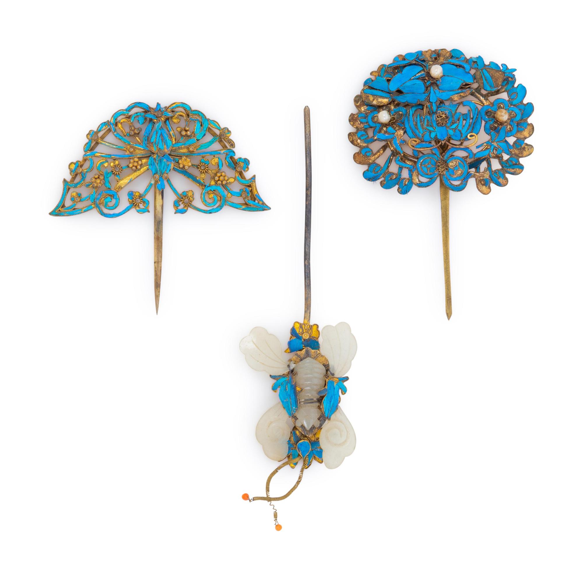 Three Kingfisher Feather Hair Pins