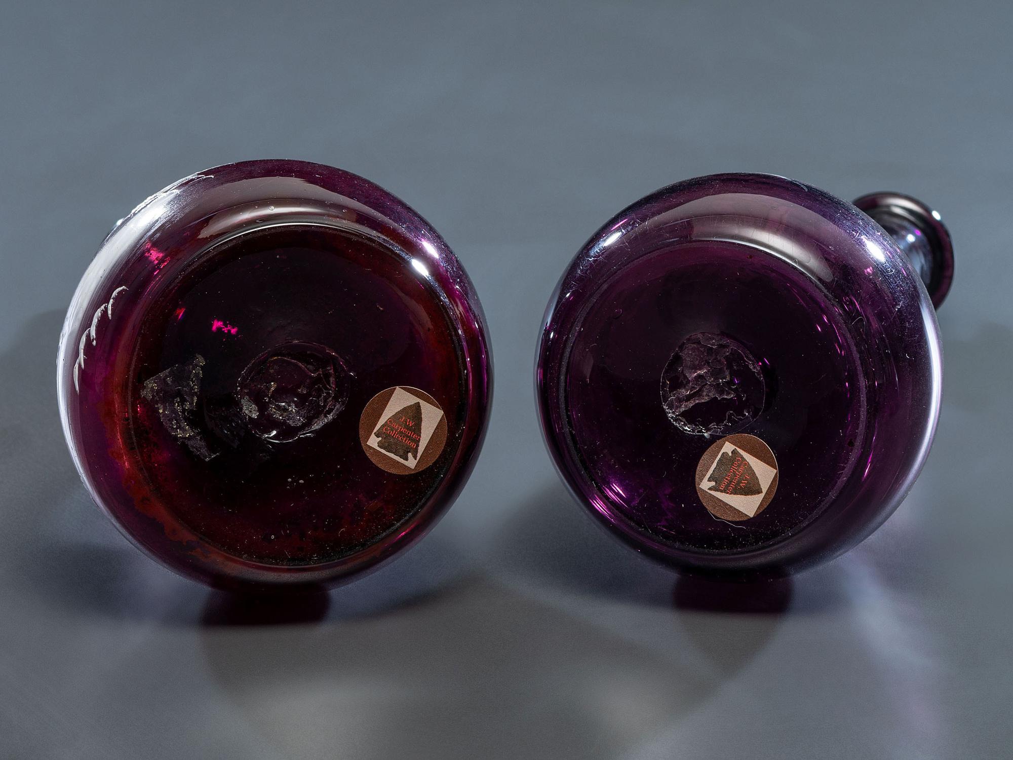 Five 'Mary Gregory' Enameled Amethyst Barber Bottles