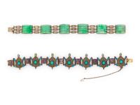 Two Chinese Jadeite Inset Metal Bracelet