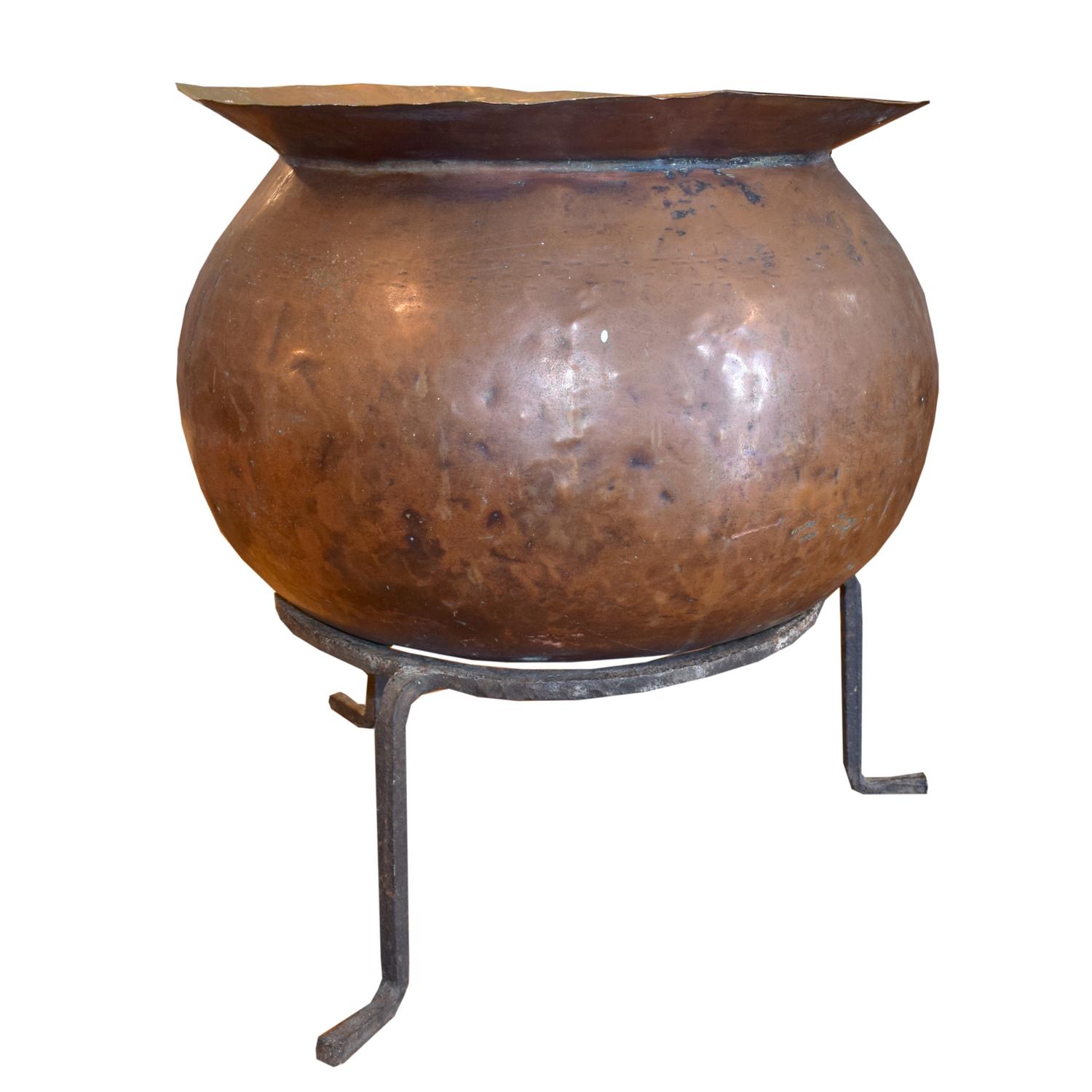 A Copper Cooking Vessel on Stand 25" W x 25" D x 26.5" H — France, Circa 1900