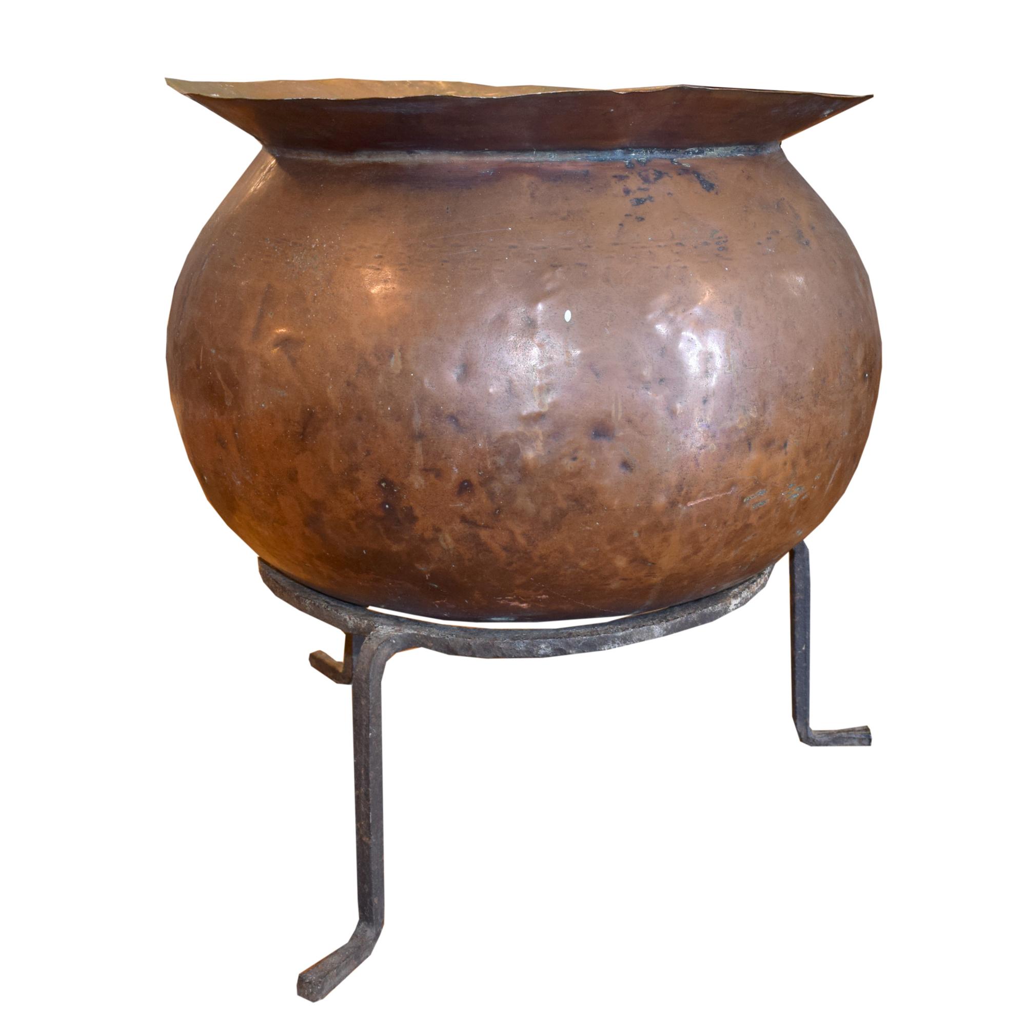 A Copper Cooking Vessel on Stand 25" W x 25" D x 26.5" H — France, Circa 1900