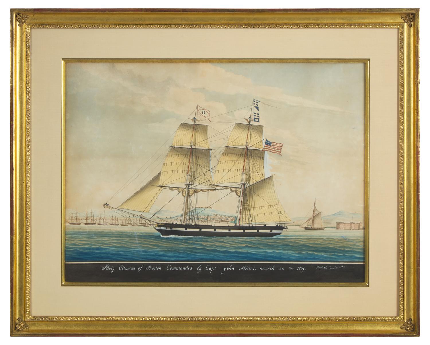 Rafaele Corsini (Italian, active 1830-1880), The Brig "Ottoman" of Boston in the Bay of Naples