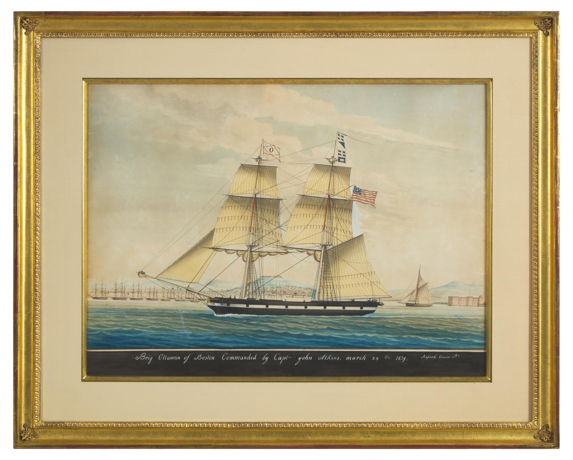 Rafaele Corsini (Italian, active 1830-1880), The Brig "Ottoman" of Boston in the Bay of Naples